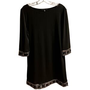 Tiana B. Sz 14 Black Slinky Dress, 3/4 Sleeves, Embroidered, Embellished, Knee
